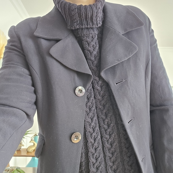 Tristan & Iseut Dark Blue Wool Long Coat - Picture 4 of 9